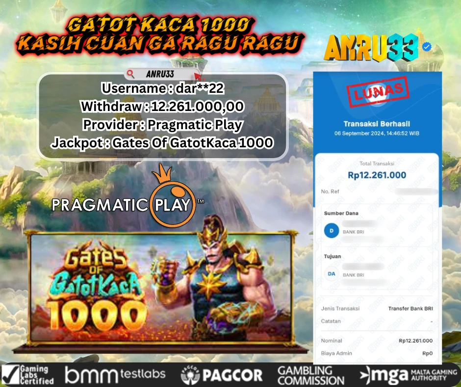 ANRU33 JACKPOT SLOT Gates Of GatotKaca 1000 RP 12.261.000,00 - DIBAYAR LUNAS