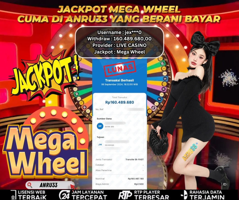 ANRU33 JACKPOT LIVE CASINO MEGA WHEEL RP 160.489.680,00- DIBAYAR LUNAS