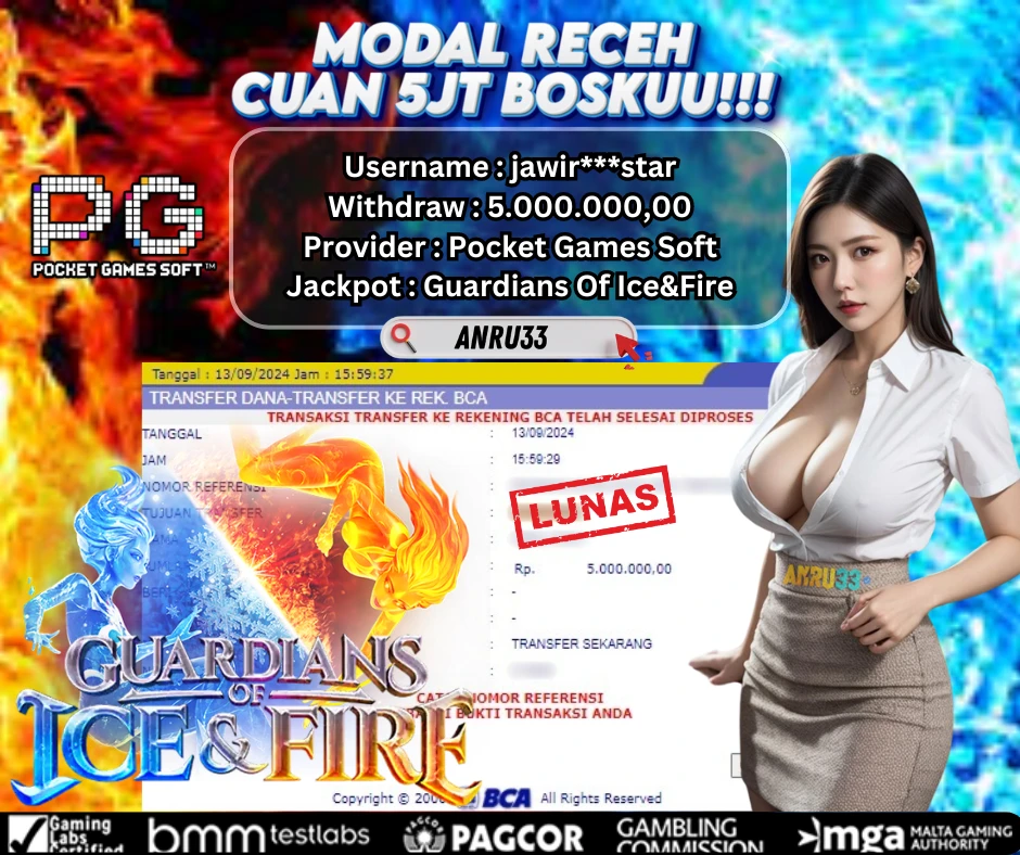 ANRU33 JACKPOT SLOT Guardians Of Ice&Fire RP 5.000.000,00 - DIBAYAR LUNAS