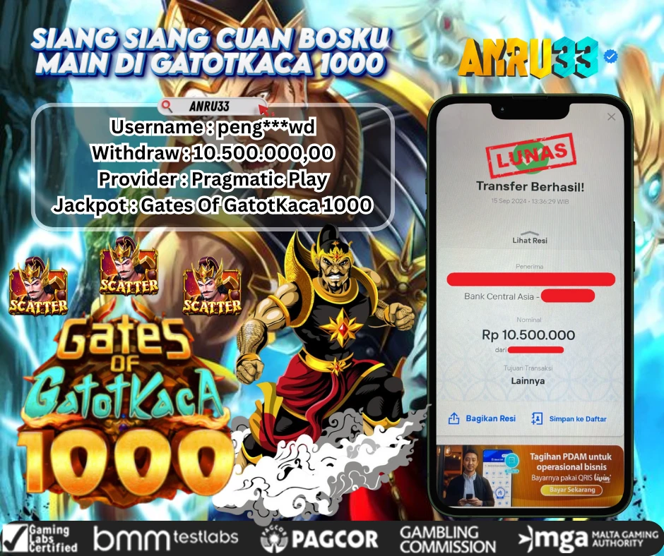 ANRU33 JACKPOT SLOT Gates Of GatotKaca 1000 RP 10.500.000,00 - DIBAYAR LUNAS