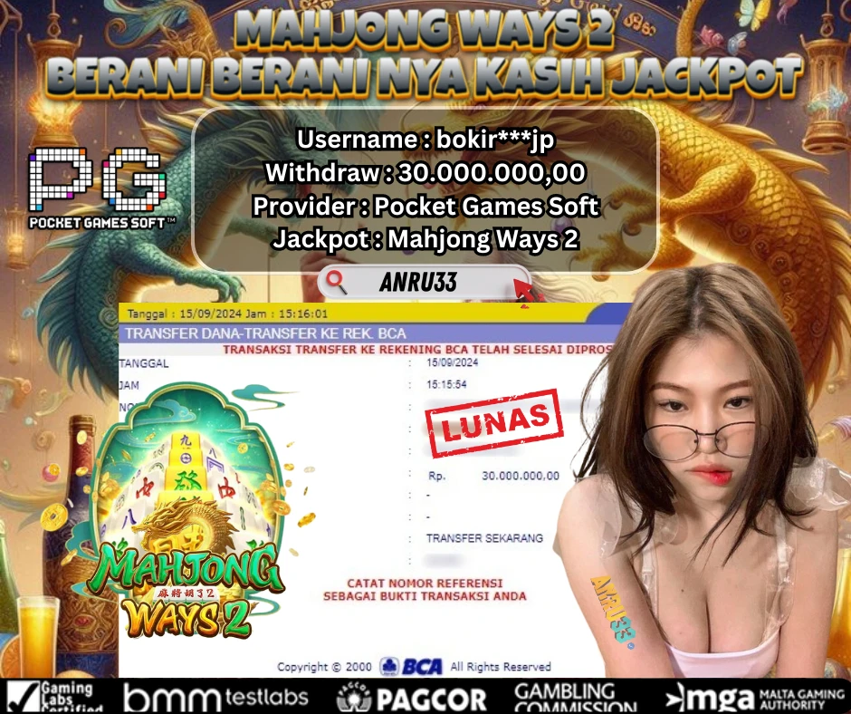 ANRU33 JACKPOT SLOT Mahjong Ways 2 RP 30.000.000,00 - DIBAYAR LUNAS