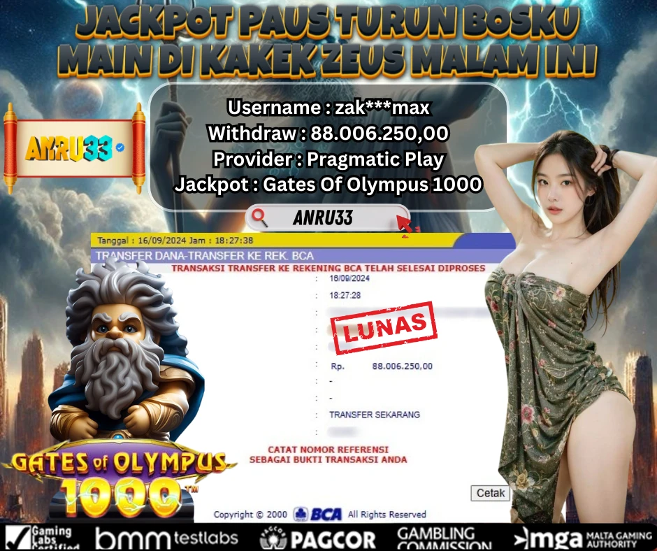 ANRU33 JACKPOT SLOT Gates Of Olympus 1000 RP 88.006.250,00 - DIBAYAR LUNAS