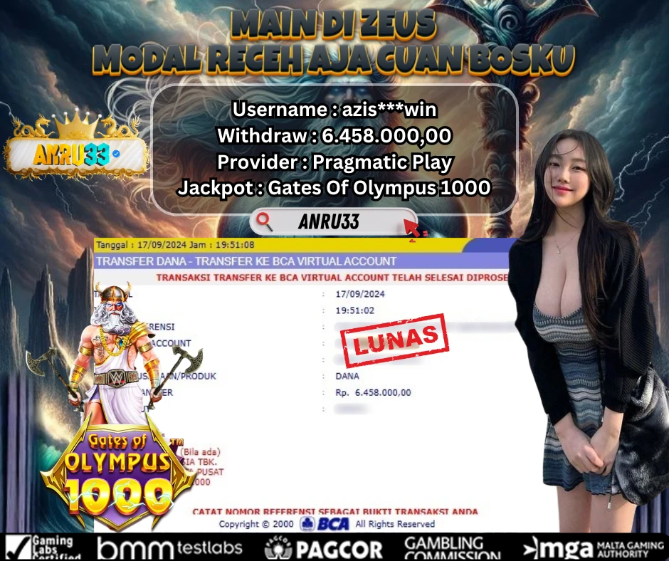 ANRU33 JACKPOT SLOT Gates Of Olympus 1000 RP 6.458.000,00 - DIBAYAR LUNAS