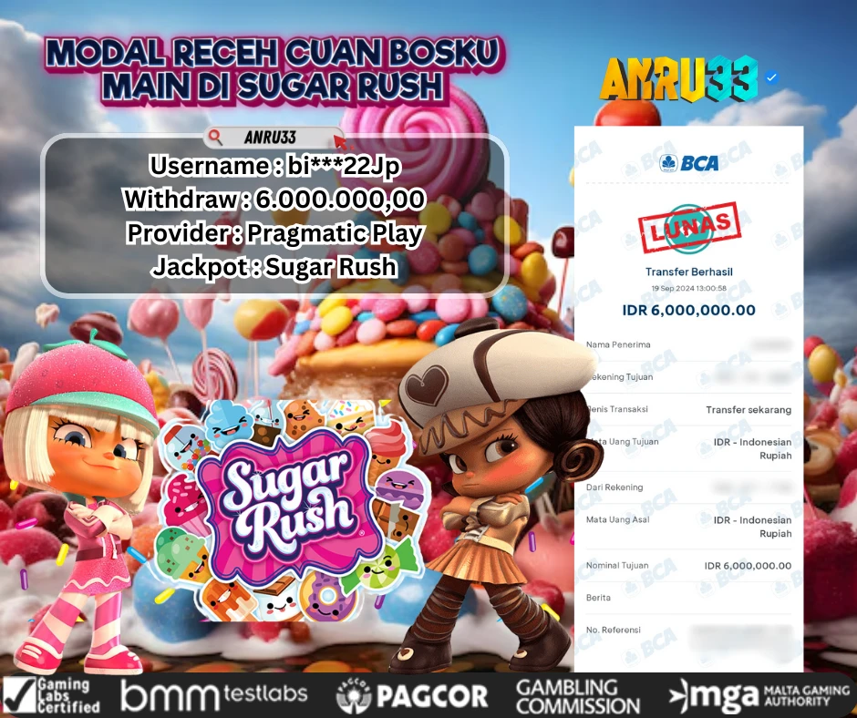 ANRU33 JACKPOT SLOT Sugar Rush RP 6.000.000,00 - DIBAYAR LUNAS