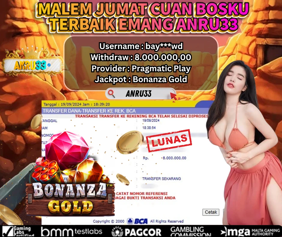 ANRU33 JACKPOT SLOT Bonanza Gold RP 8.000.000,00 - DIBAYAR LUNAS