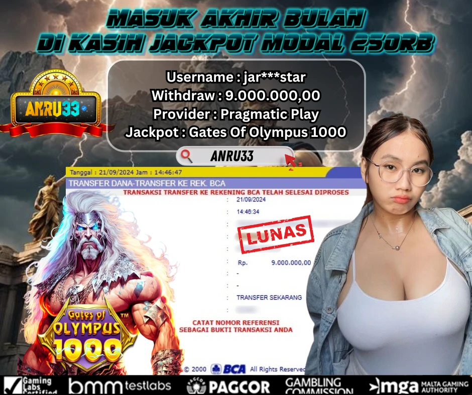 ANRU33 JACKPOT SLOT Gates Of Olympus 1000 RP 9.000.000,00 - DIBAYAR LUNAS