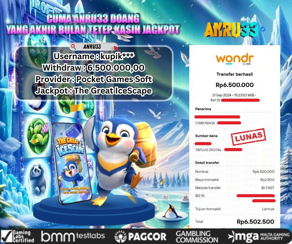 ANRU33 JACKPOT SLOT The Great IceScape RP 6.500.000,00 - DIBAYAR LUNAS