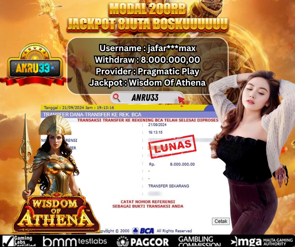 ANRU33 JACKPOT SLOT Wisdom Of Athena RP 8.000.000,00 - DIBAYAR LUNAS