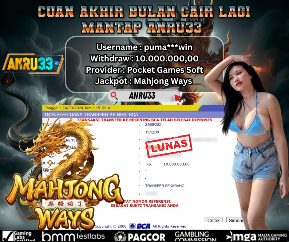 ANRU33 JACKPOT SLOT Mahjong Ways RP 10.000.000,00 - DIBAYAR LUNAS