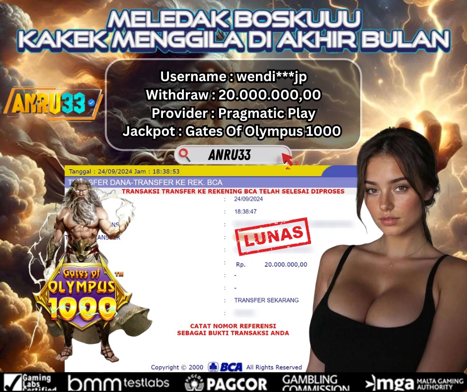 ANRU33 JACKPOT SLOT Gates Of Olympus 1000 RP 20.000.000,00 - DIBAYAR LUNAS